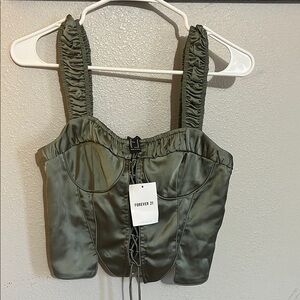 Forever 21 Green Ruched Bustier Bodysuit
